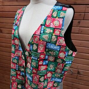 Vintage 90s Womens XL Gingerbread Holiday Vest Christmas Kitchy Grannycore